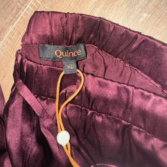 Quince Women 100% Washable Silk Drawstring Wide Leg Pants Wine Red XL - Picture 6 of 9